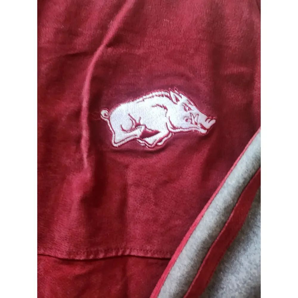 Arkansas Razorbacks XXL Red Gray Leather Suede Quilted Bomber Jacket Collegiate